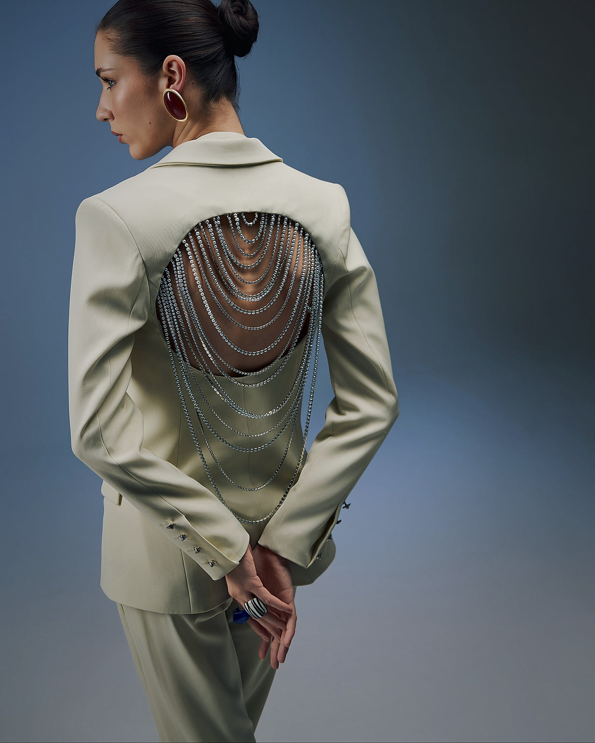 Maison Yara Power Suit with crystal chain back